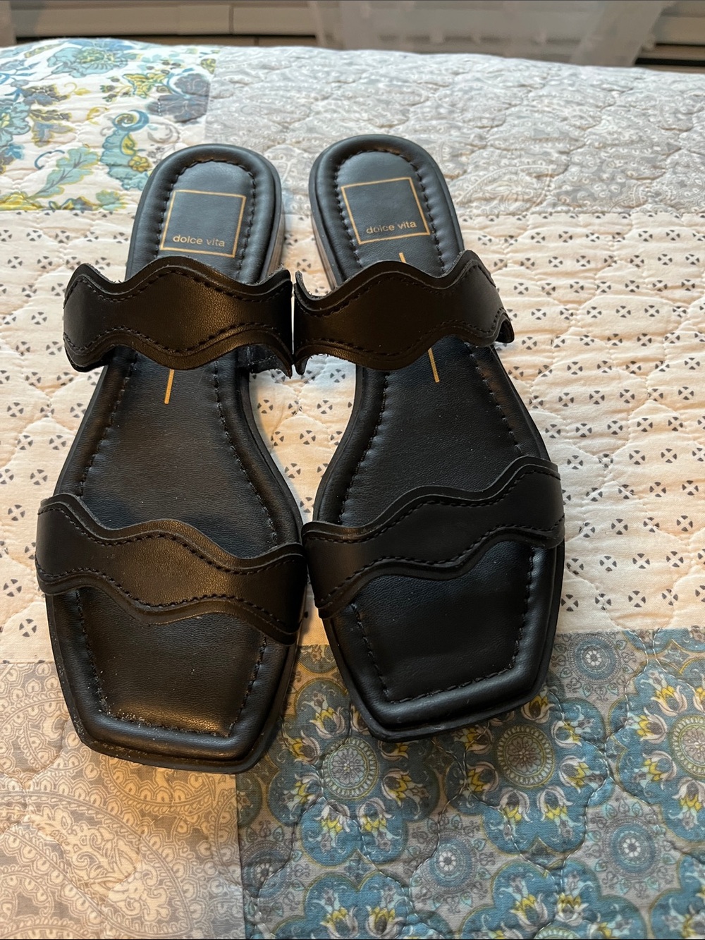 Dolce Vita Black Wavy Double-Strap Mule Slides